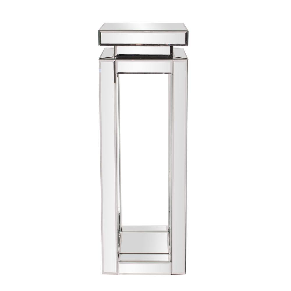 Tall Mirrored Glass and Wood Pedestal Table