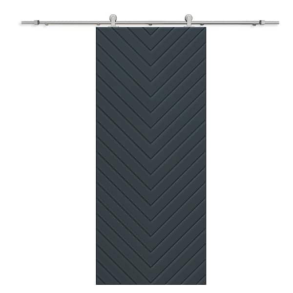 CALHOME Herringbone 30 in. x 96 in. Fully Assembled Charcoal Gray Painted MDF Modern Sliding Barn Door with Hardware Kit