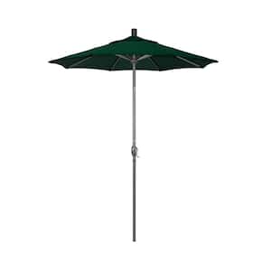 6 ft. Grey Aluminum Market Push Button Tilt Crank Lift Patio Umbrella in Forest Green Sunbrella