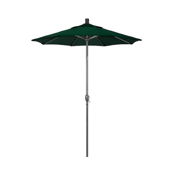 California Umbrella 6 ft. Grey Aluminum Market Push Button Tilt Crank Lift Patio Umbrella in Forest Green Sunbrella
