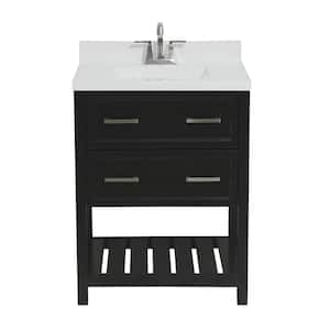 Milan 25 in. Bath Vanity in Espresso with Cultured Marble Vanity Top with Backsplash in White with White Basin