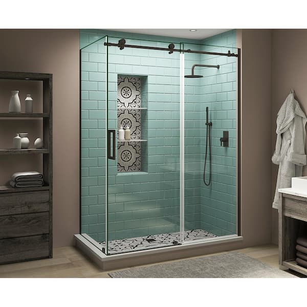 Aston Coraline XL 48 in. - 52 in. x 32 in. x 80 in. Frameless Corner Sliding Shower Enclosure Clear Glass in Bronze Left