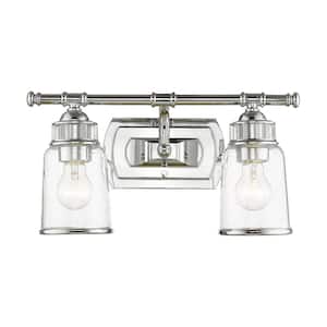 Billingham 16 in. 2-Light Polished Chrome Vanity Light with Clear Seeded Glass