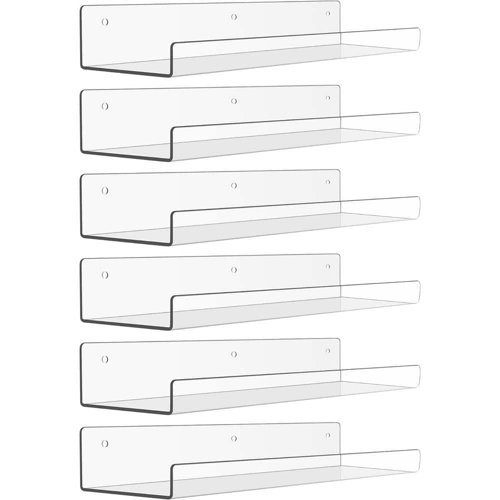 15 in. W x 4 in. D Clear Acrylic Floating Shelves 6-Pack Decorative Wall Sh
