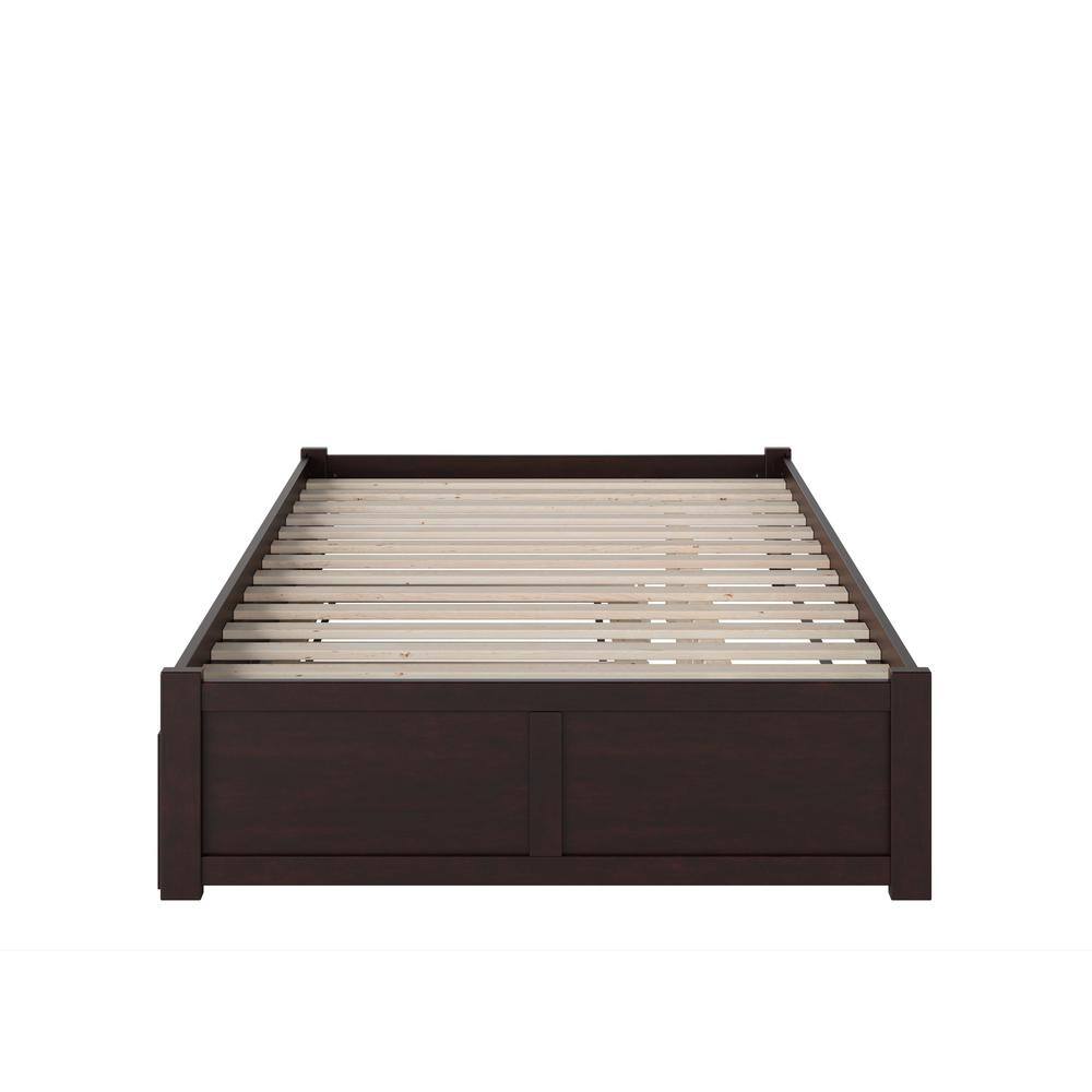 Espresso Queen Wood Platform Bed with Trundle and Slats
