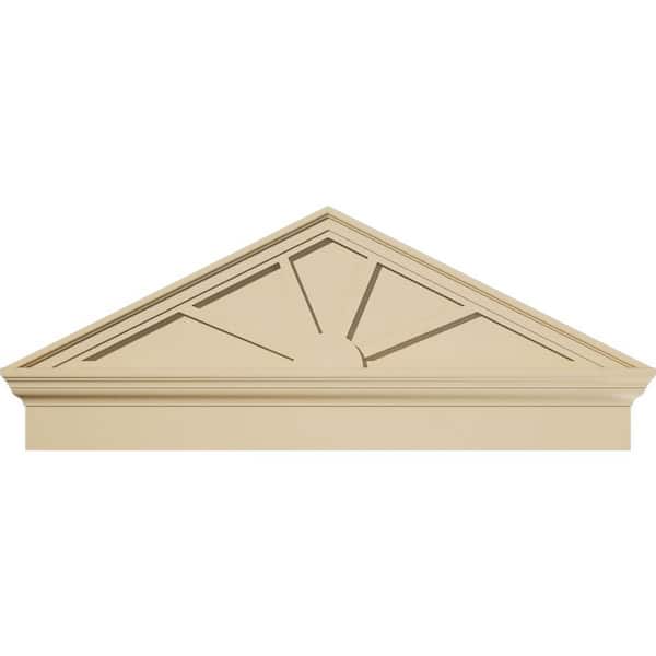 Ekena Millwork 44 in. W x 17-7/8 in. H x 2-3/4 in. P (Pitch 6/12) Peaked Cap 4Spoke Signature Urethane Combination Pediment, Primed Tan