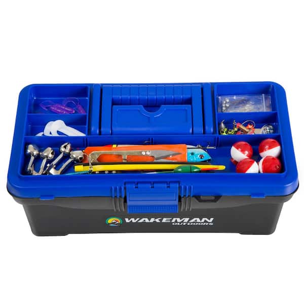 55 Piece Tackle Gear Kit Includes Sinkers Hooks Fishing Single Tray Tackle Box 
