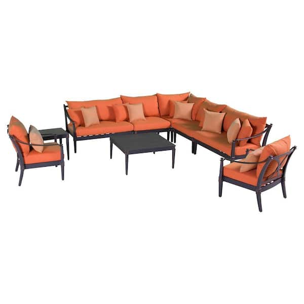 RST Brands Astoria 9-Piece Patio Seating Set with Tikka Orange Cushions