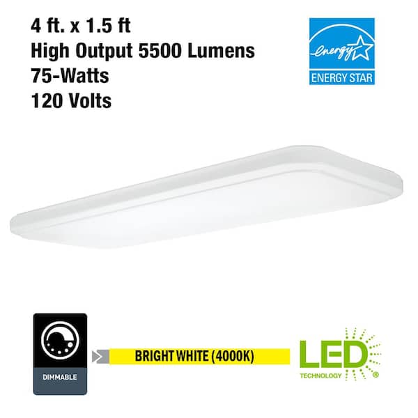 49 in. x 18 in. Traditional White LED Flush Mount  Light Fixture 4000K Bright White 5500 Lumens 75-Watt (4-Pack)