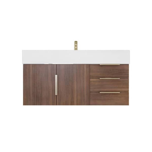 Bethany 42 in. W x 20 in. D x 22 in. H Single Sink Floating Bath Vanity in Rosewood with White Acrylic Top