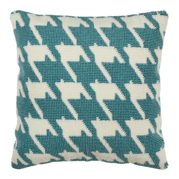 SAFAVIEH Celadon/Ivory Hanne Houndstooth Square Outdoor Throw Pillow