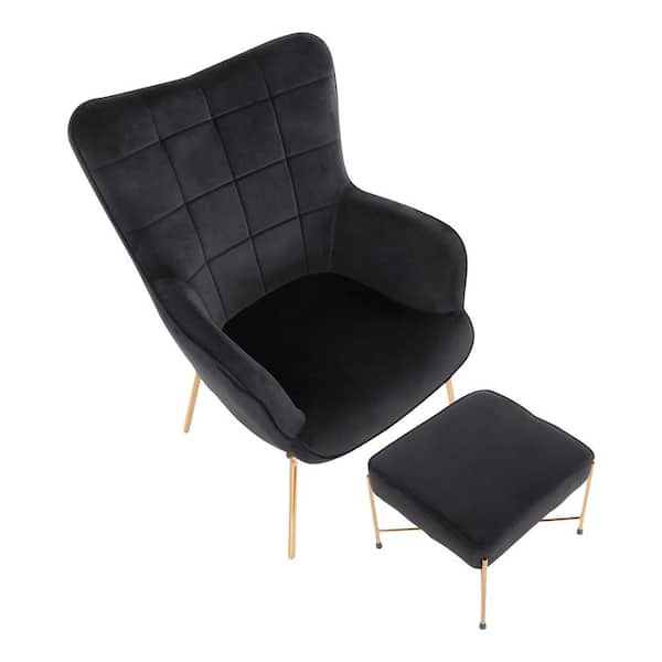 LumiSource Rafael Lounge Chair Black Metal Silver Velvet