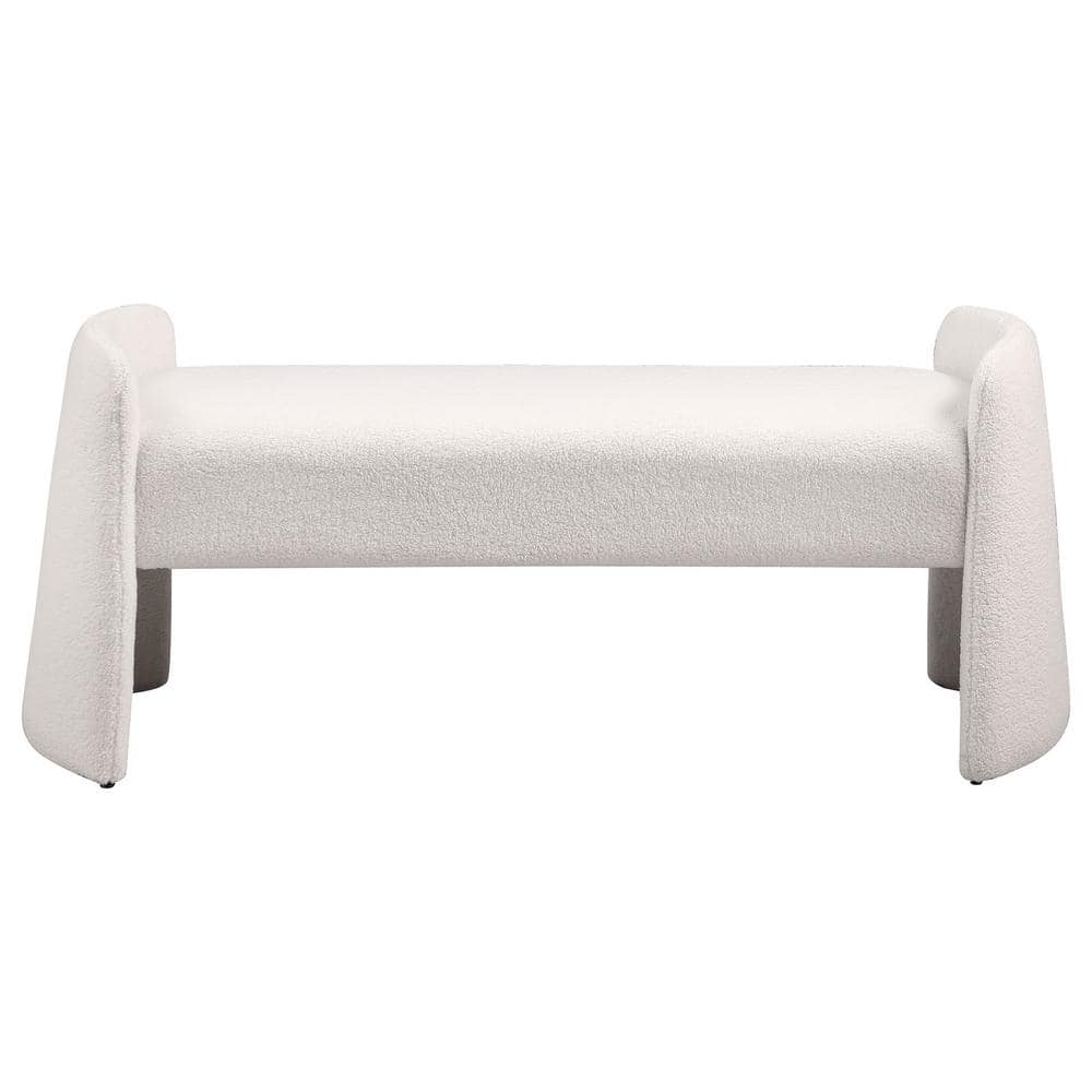 Ivory Boucle Upholstered Modern Accent Bench with Rounded Arms