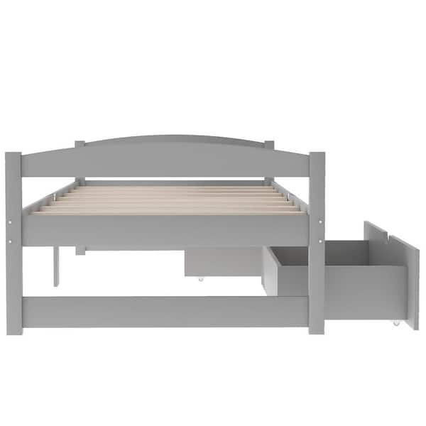 Contemporary Gray Wood Frame Twin Size Platform Bed with 2 Storage Drawers