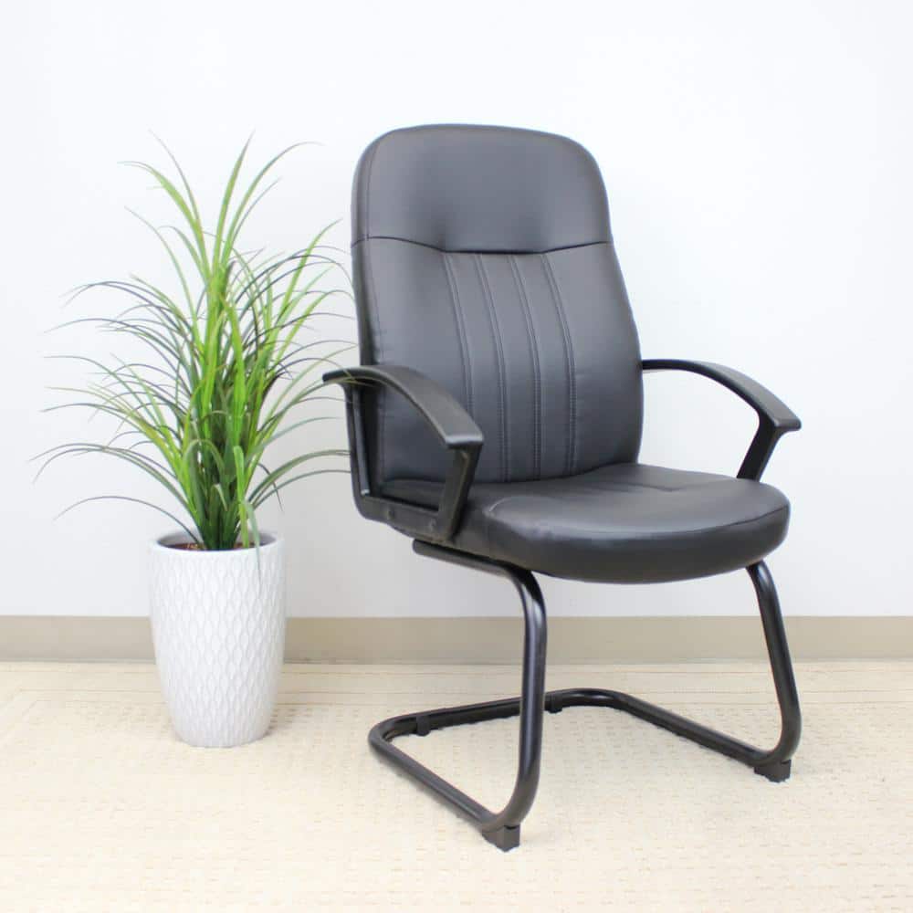Black Leather High Back Reception Chair with Fixed Arms
