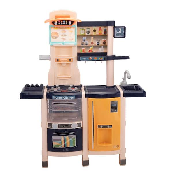 Kids Cooking Playset with Realistic Lights, Vivid Sounds, Play Phone, Clock and 65-Pieces Accessories