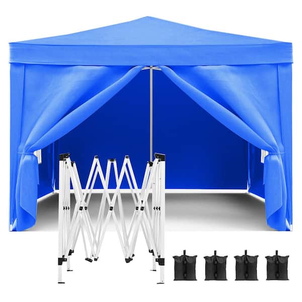 Tunearary 10 ft. x 10 ft. Blue Detachable Pop-Up Outdoor Shelter, with 4-Sidewalls, 4-Sandbags, Ground Spikes and Windproof Rope