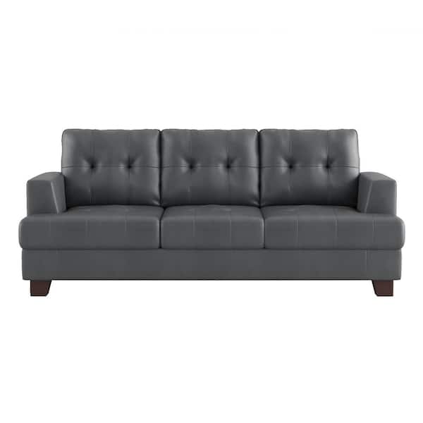 EVERGLADE HOME Malcolm 88.5 in. W Square Arm Faux Leather Straight Sofa in Gray