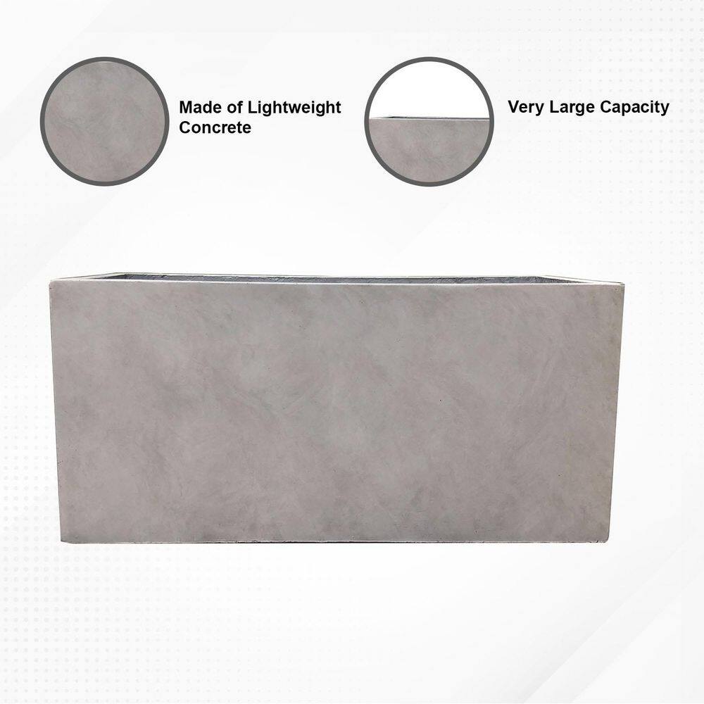Large Gray Concrete Rectangular Indoor/Outdoor Planter with Drainage Holes
