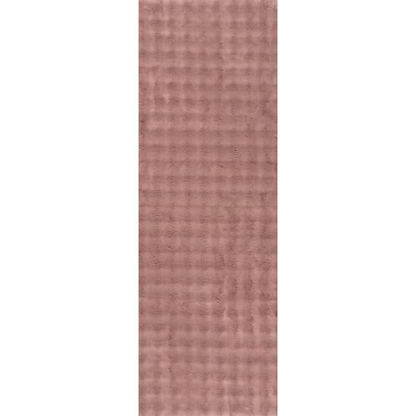 Ivana Checkered Plush Cloud Washable Burgundy 2.6 ft. x 8 ft. Indoor Area Rug