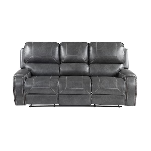 Keily 3 Piece Gray Manual Reclining Faux Leather Living Room Set