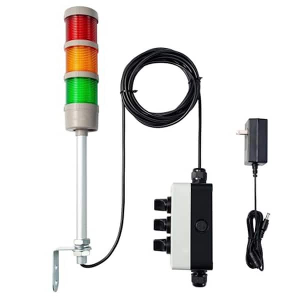 120 Volt LED 3-Stack Signal Tower Light with Red Yellow Green Lamps, IP65 Waterproof, Plug-and-Play with 16 ft Cord
