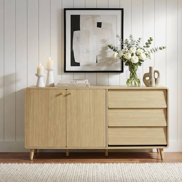 Spruce & Spring Kensa Oak 58 in. 2-door 3-drawer Wood Buffet