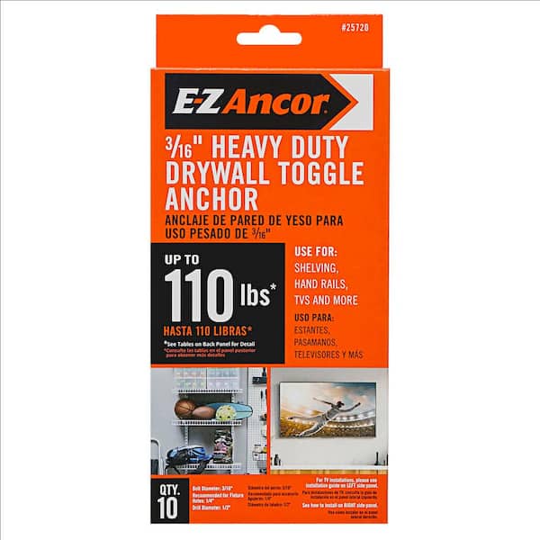 E-Z Ancor 3/16 in. x 2-1/2 Heavy-Duty Phillips Drywall Screw Toggle Anchors (10-Pack)