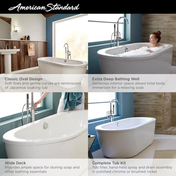 Cadet 5.5 ft. Acrylic Flatbottom Freestanding Bathtub in Artic White with Brushed Nickel Drain and Filler