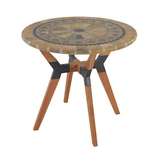 Round 30 in. Sandstone Eucalyptus and Metal Outdoor Bistro Table