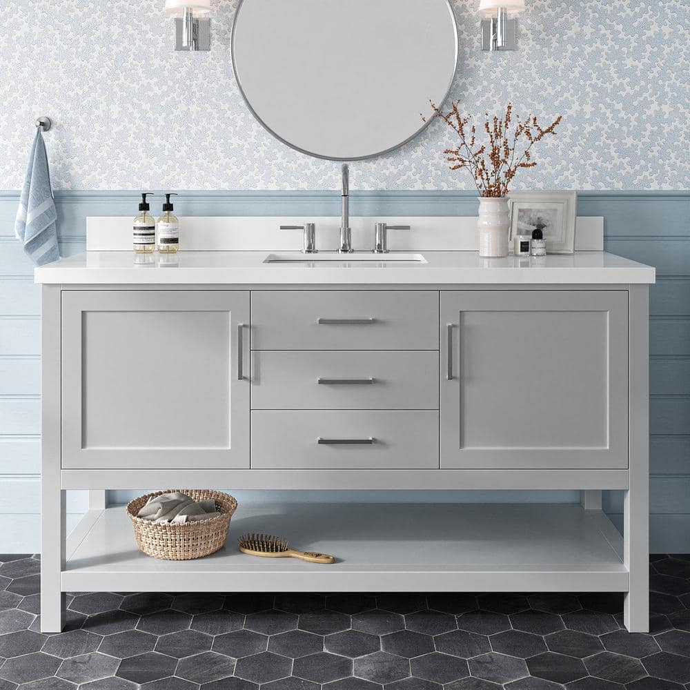 Bayhill 60 in. Single Sink Freestanding Bathroom Vanity in Gray with Pure White Quartz Top price history on PriceWatchPro