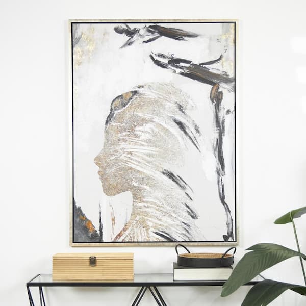 Litton Lane 1- Panel Abstract Women's Profile Framed Wall Art with Gold Foil Details and Black Accents 47 in. x 36 in.