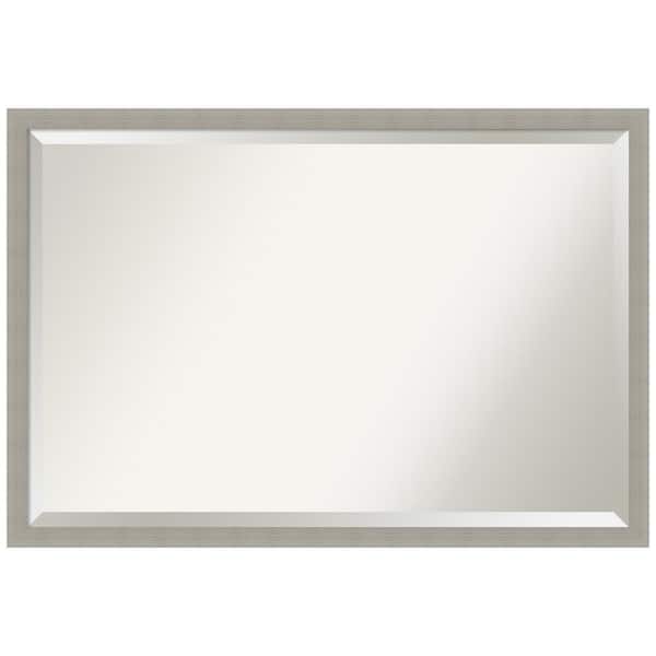 Amanti Art Woodgrain Stripe 38 in. x 26 in. Beveled Casual Rectangle Wood Framed Wall Mirror in Gray