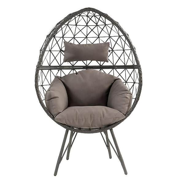 Black Wicker Outdoor Egg Chair with Light Cushion ZQPOEC2A The Home