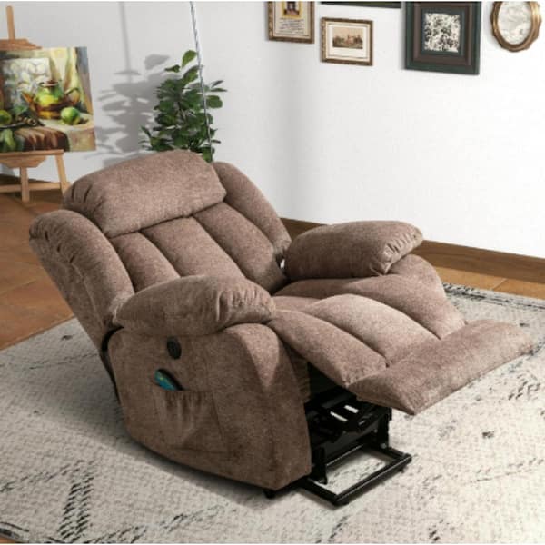 dreamlify Light Gray Recliner Chair with Massage and Heat, Fabric Living Room Reclining Single Sofa Seating with Cup Holders