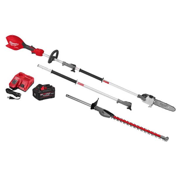 Milwaukee M18 FUEL 18V 10 in. Brushless Cordless Battery Powered QUIK-LOK Pole Saw 8.0 Ah FORGE Kit w/ Hedge Trimmer Attachment
