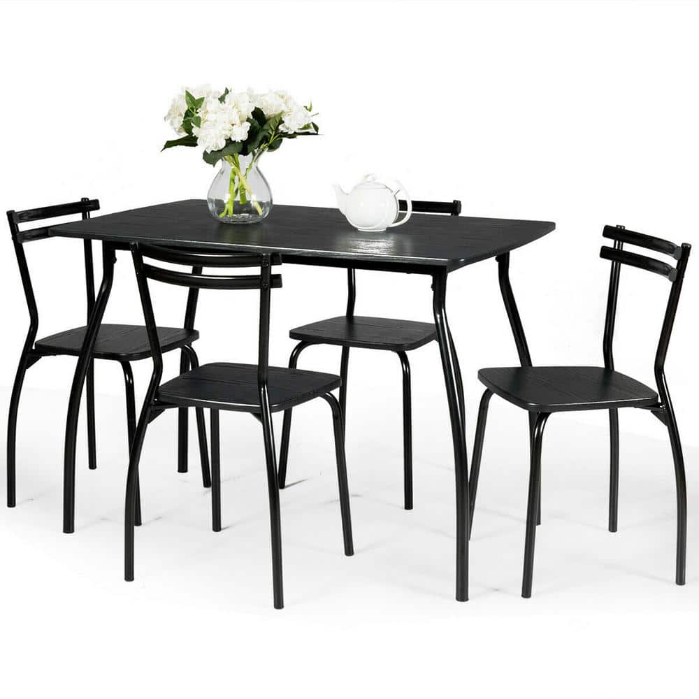 Costway 5 Pcs Dining Set Table and 4-Chairs Home Kitchen Room Set Breakfast  Furniture Black HW61393 - The Home Depot