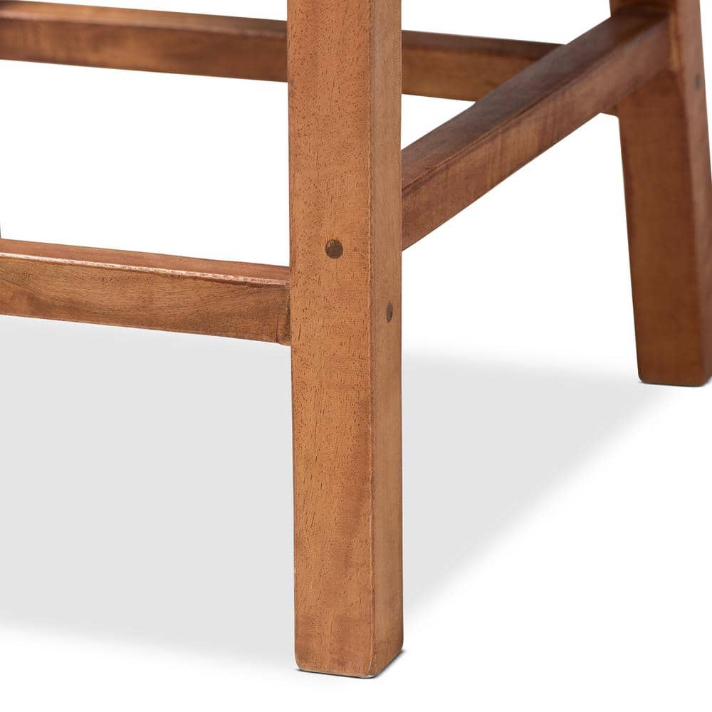 Caspia Mid-Century Walnut Brown Wood & Natural Rattan Counter Stool