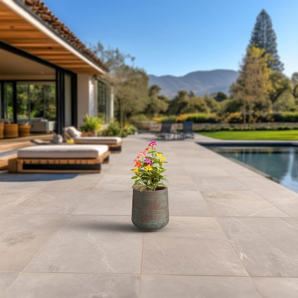 17 in. Large Muted Teal (Enhanced Interior) Concrete Round Planter / Pot with Drainage Holes