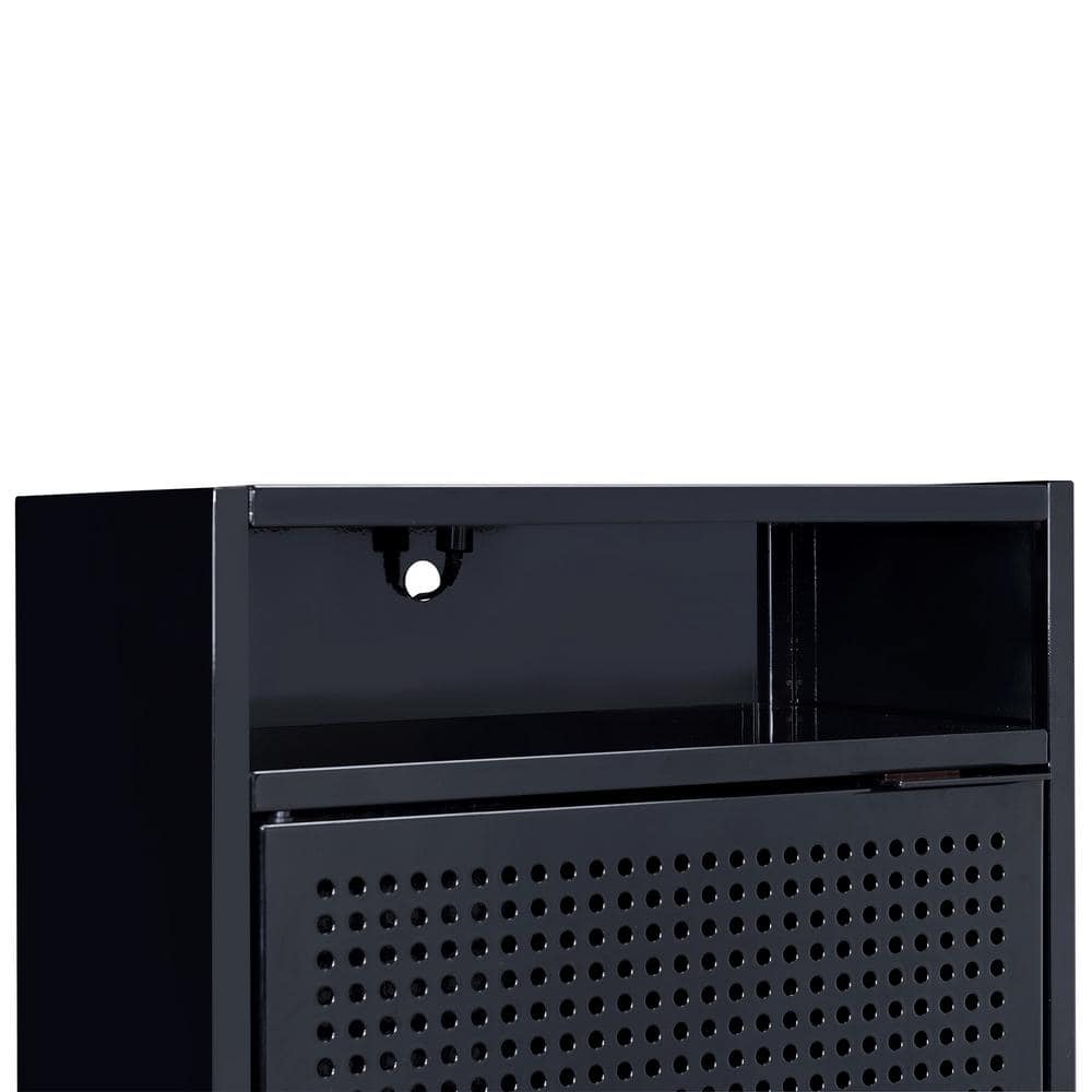 Gemma Black Metal Nightstand with USB Port and Open Shelf