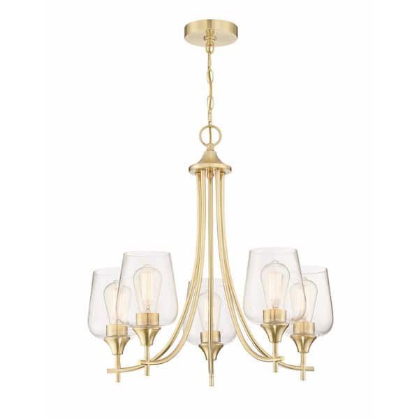 Uixe Hanging Ceiling Lights 5-Light Finish Gold Tiered Chandelier with Shade Glass Shade