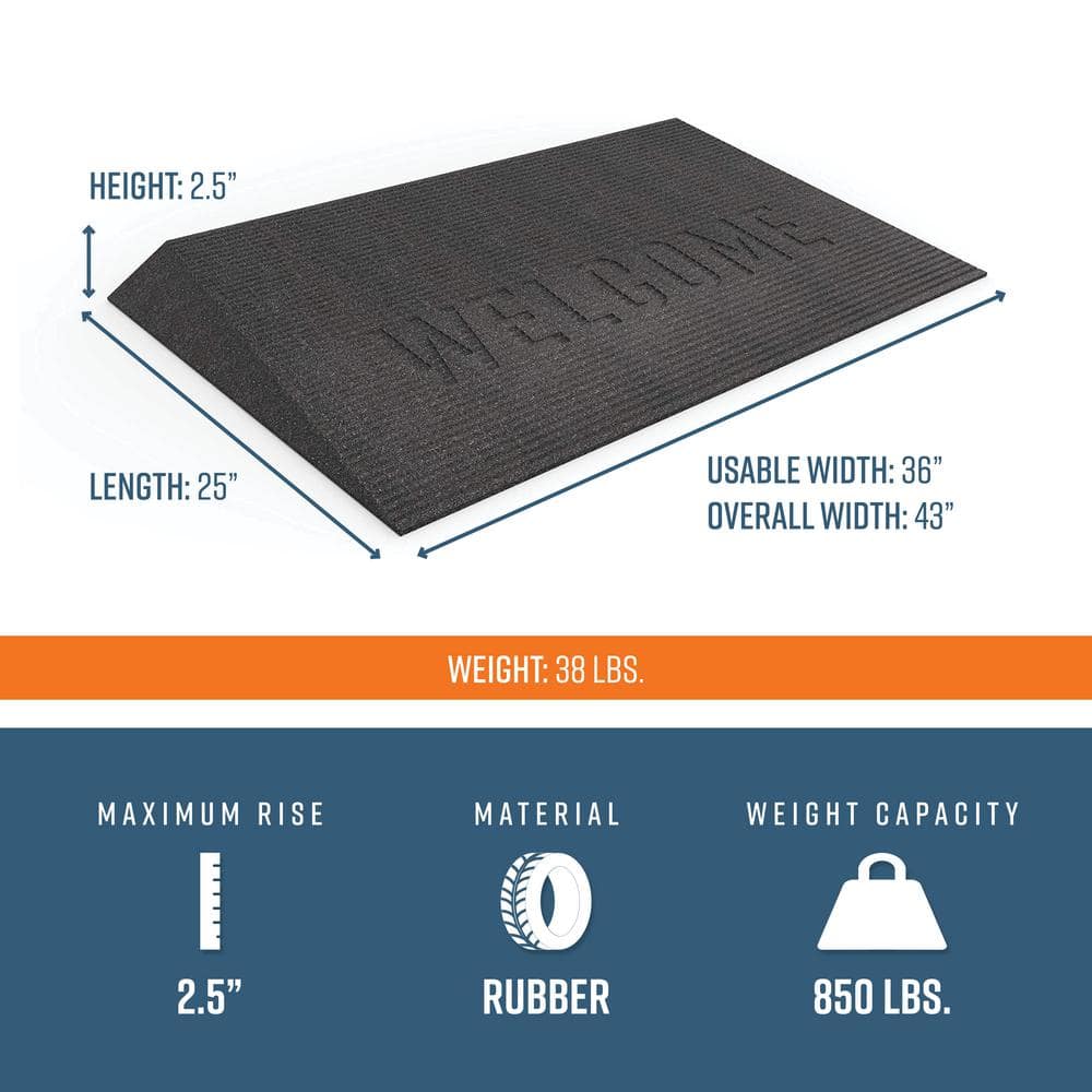 Black 2.5" Rubber Angled Entry Welcome Mat