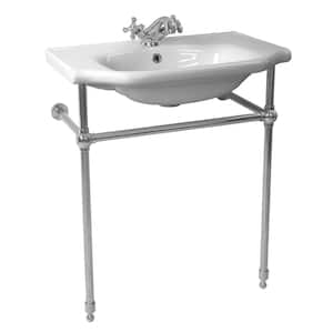 Yeni Klasik Console Bathroom Sink in White with Chrome Stand