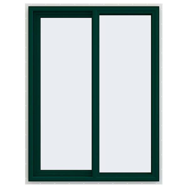 JELD-WEN 35.5 in. x 47.5 in. V-4500 Series Green Painted Vinyl Left-Handed Sliding Window with Fiberglass Mesh Screen