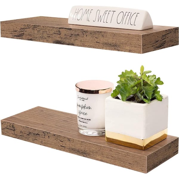 Cubilan 16.25 in. W x 5.5 in. D Rustic Brown Wood Composite Decorative Wall Shelf, Set of 2