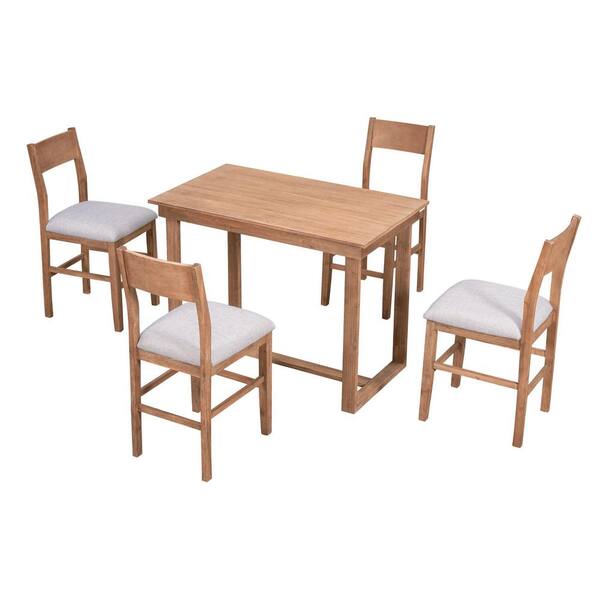 Nestfair Brown 5-Piece Wood Dining Table Set with 4 Upholstered Chairs ...