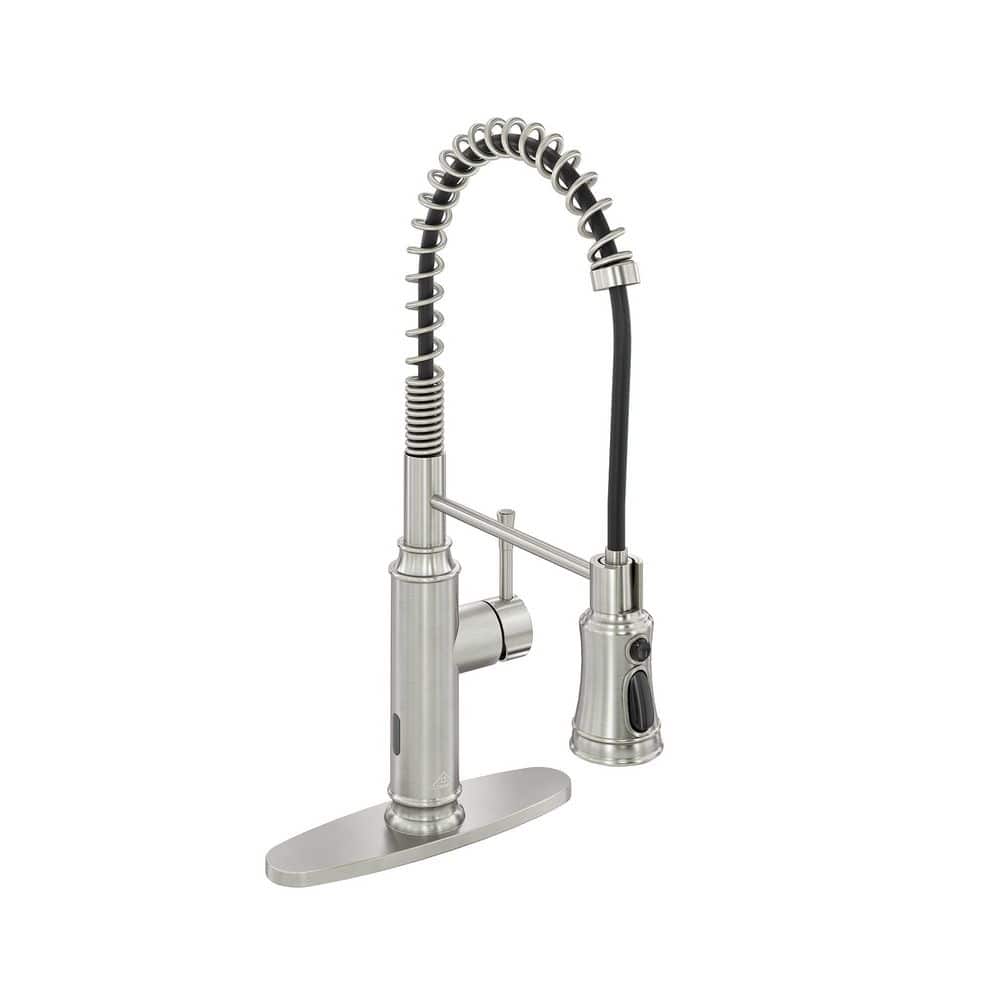 CASAINC Single-Handle Spring Pull Down Sprayer Kitchen Faucet with Infrared Induction Function and Deckplate in Brushed Nickel -  CA-W3052-BN