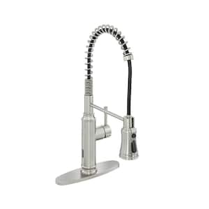 Single-Handle Spring Pull Down Sprayer Kitchen Faucet with Infrared Induction Function and Deckplate in Brushed Nickel