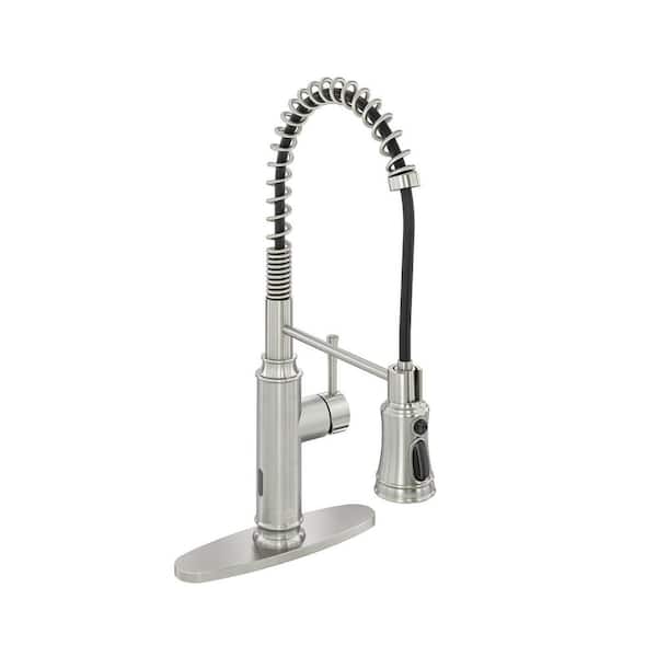 CASAINC Single-Handle Spring Pull Down Sprayer Kitchen Faucet with Infrared Induction Function and Deckplate in Brushed Nickel