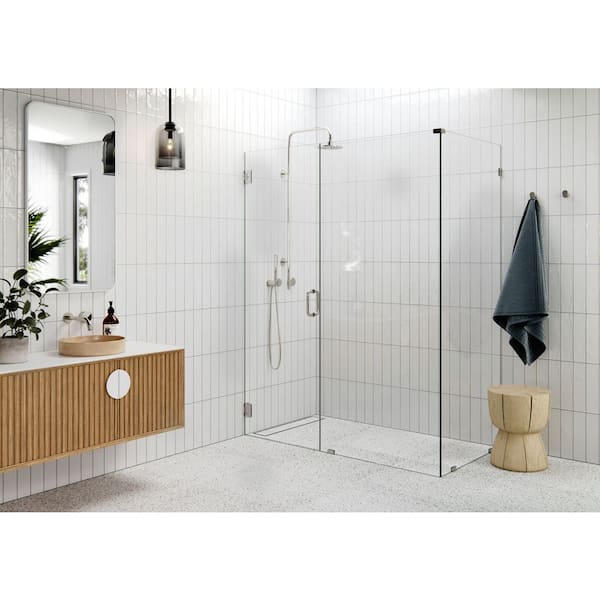 60 in. W x 32 in. D x 78 in. H Pivot Frameless Corner Shower Enclosure in Polished Nickel Finish with Clear Glass